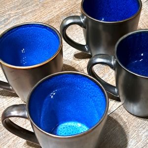 GIBSON ELITE GRAPHITE BROWN, BLUE Inside 8 OZ MUGS. SET OF 4